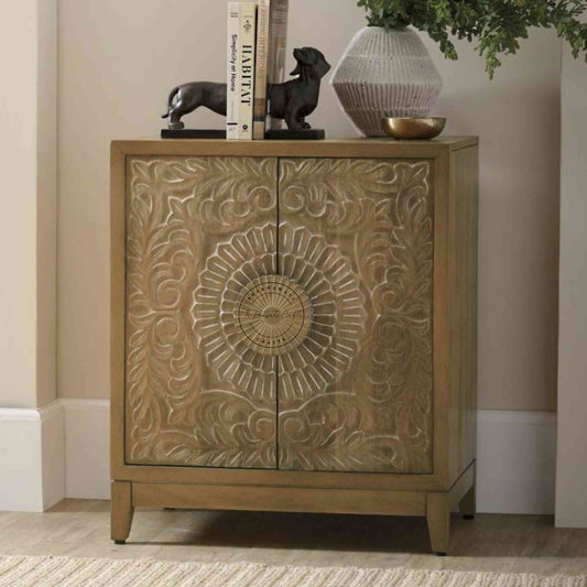 Sunburst Sideboard is handcrafted with mango wood and hand carved design with natural finish.