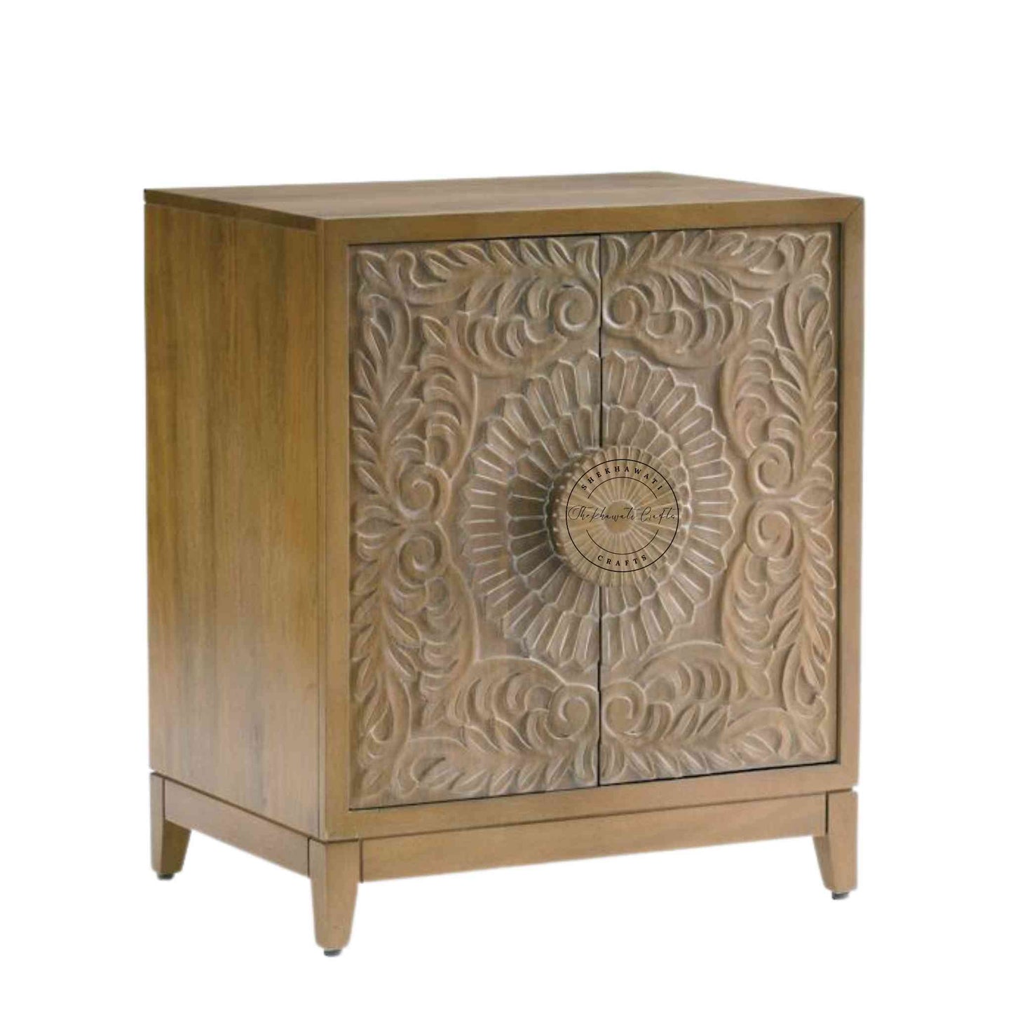 Sunburst Sideboard is handcrafted with mango wood and hand carved design with natural finish.