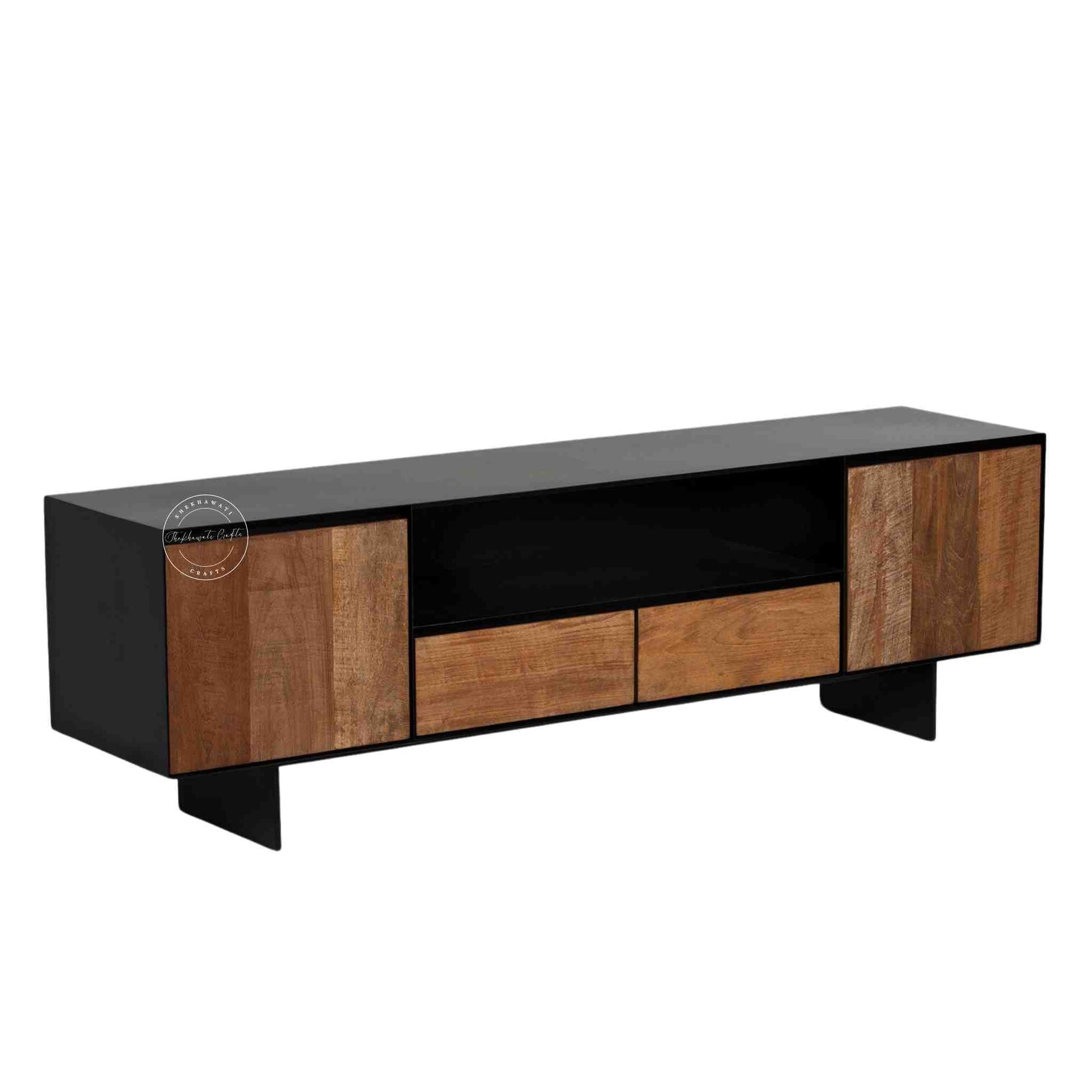handcrafted TV unit made from mango wood with dual tone finish