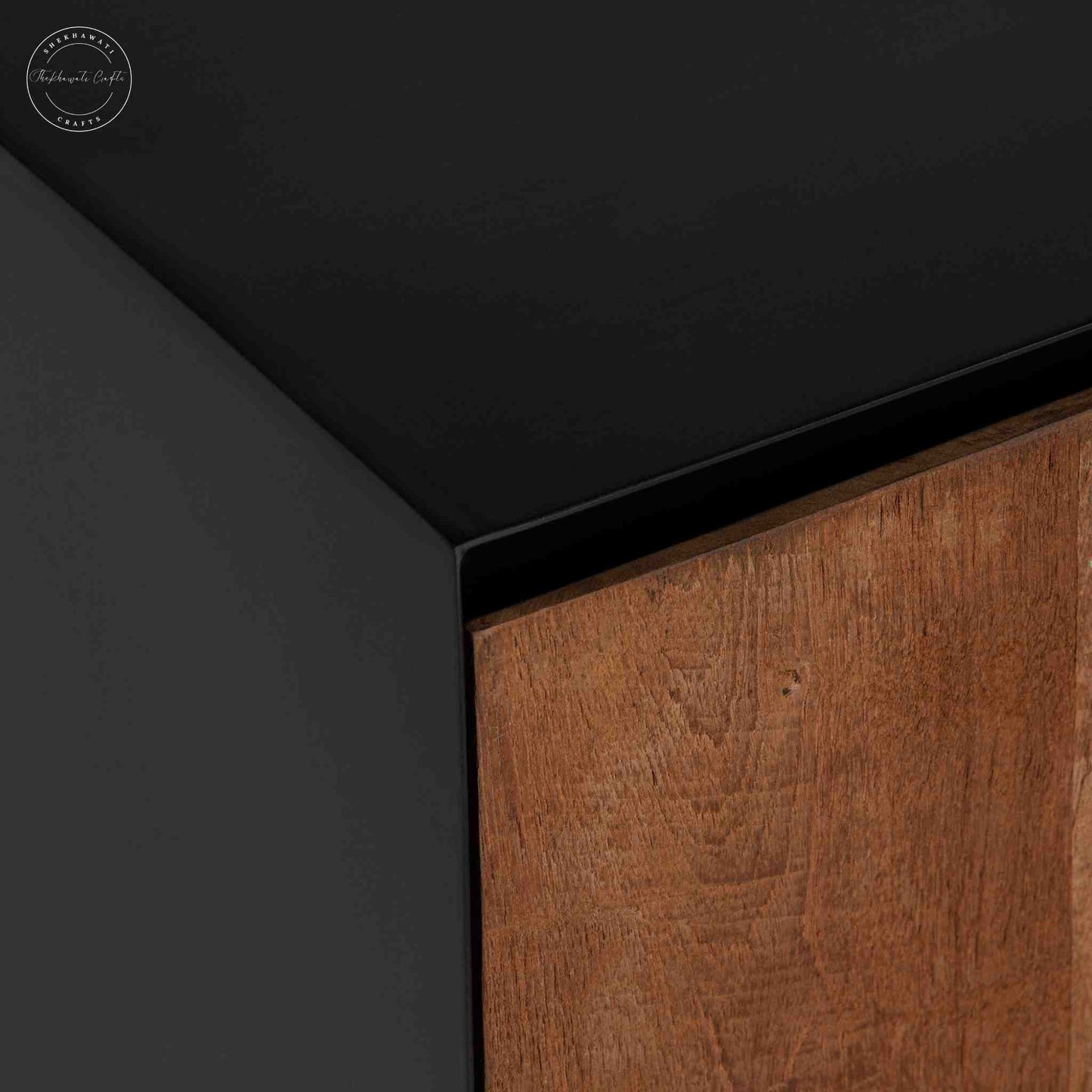 handcrafted TV unit made from mango wood with dual tone finish