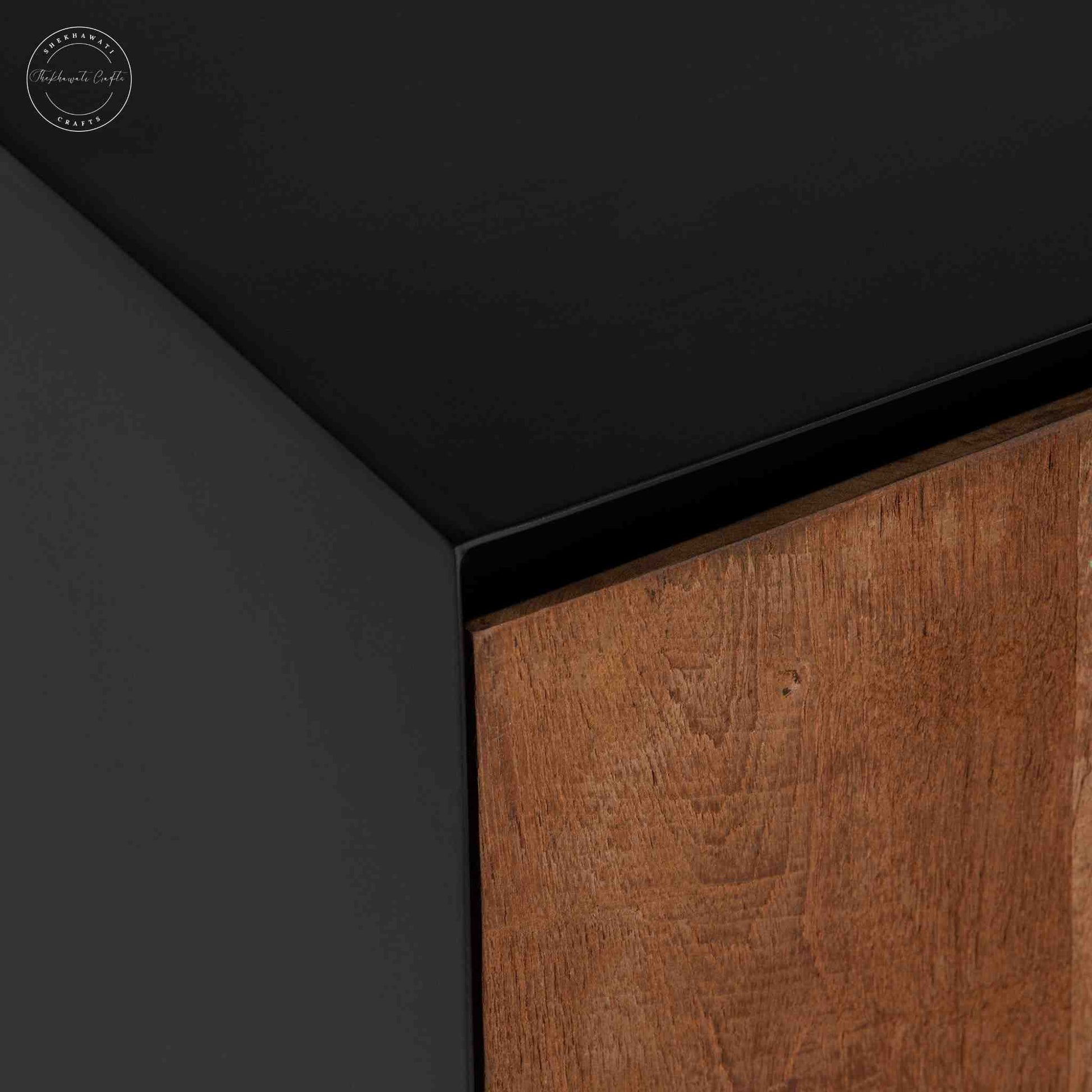 handcrafted TV unit made from mango wood with dual tone finish