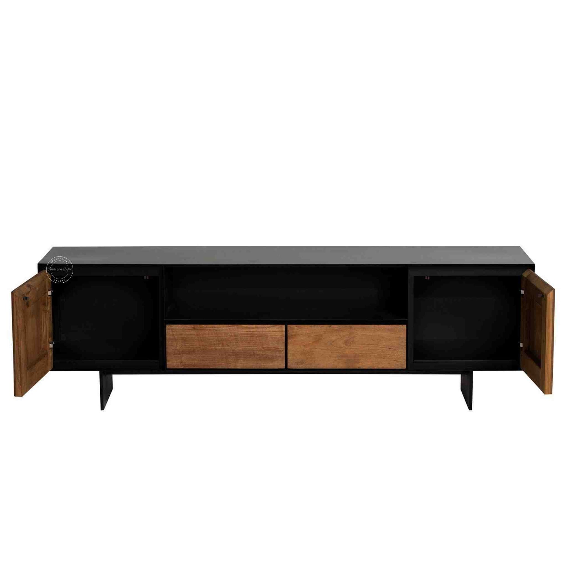 handcrafted TV unit made from mango wood with dual tone finish