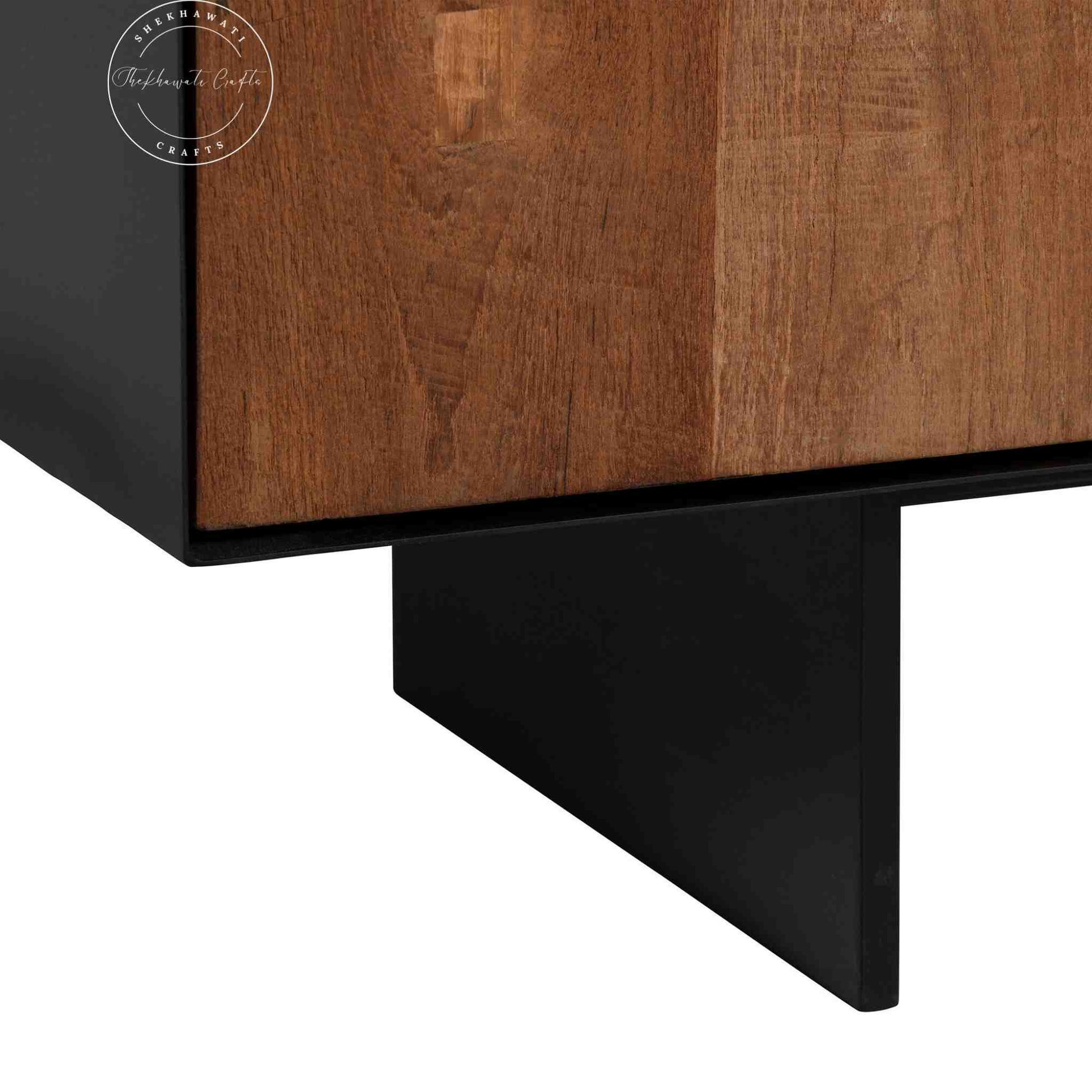 handcrafted TV unit made from mango wood with dual tone finish