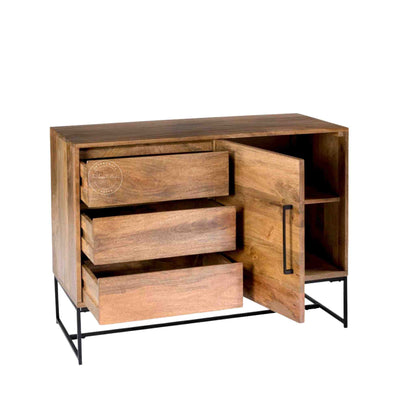terra wooden sideboard with 3 drawers and one door
