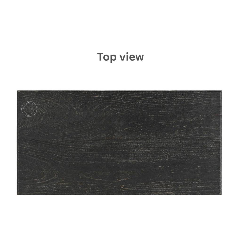 Top view of a rectangular dark wood-look Varsa centre table on a white background.