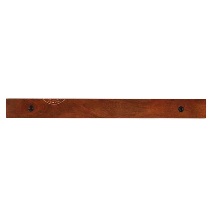 handcrafted Veda mango wood hanging wall shelf in honey finish.