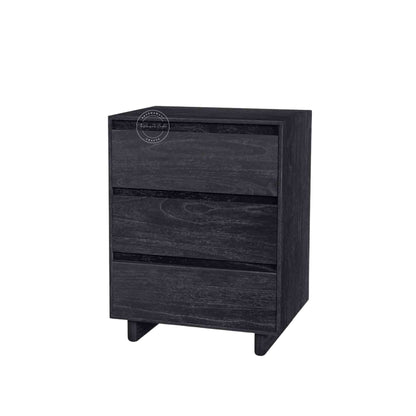 Velvet Ash Wooden Chest of Drawers s handmade from mango wood with a matte black finish and 3 storage drawers.