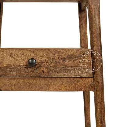 Venus end table is handmade from mango wood with natural finish and 1 drawer for storage