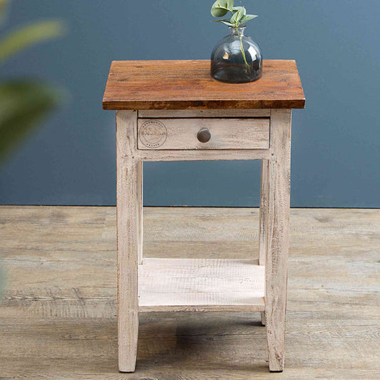 Vida End Table handcrafted with mango wood and dual tone finish with 1 drawer.