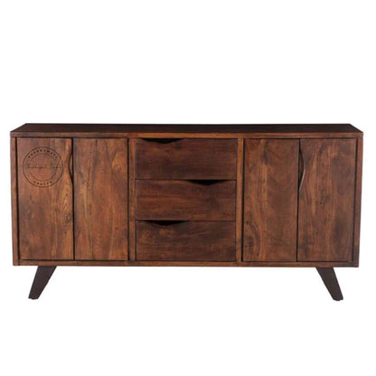 Vienna Live Edge Sideboard is handcrafted with sheesham wood with 4 doors and 3 drawers and a walnut finish.