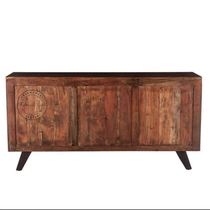 Vienna Live Edge Sideboard is handcrafted with sheesham wood with 4 doors and 3 drawers and a walnut finish.