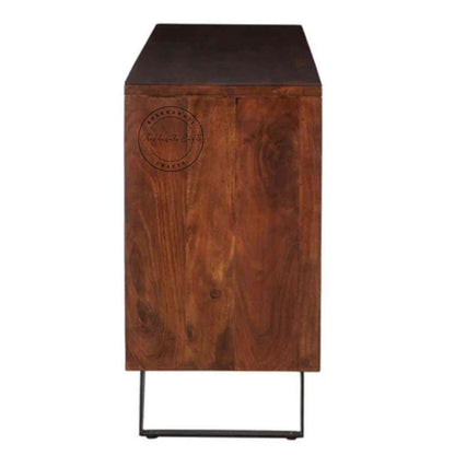 Vienna Live Edge Sideboard is handcrafted with sheesham wood with 4 doors and 3 drawers and a walnut finish.