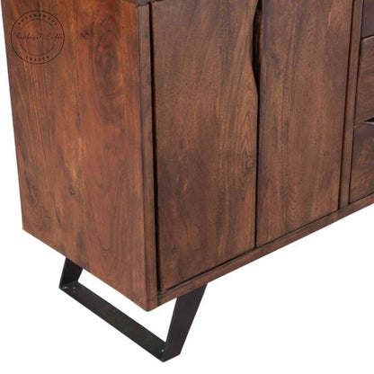 Vienna Live Edge Sideboard is handcrafted with sheesham wood with 4 doors and 3 drawers and a walnut finish.
