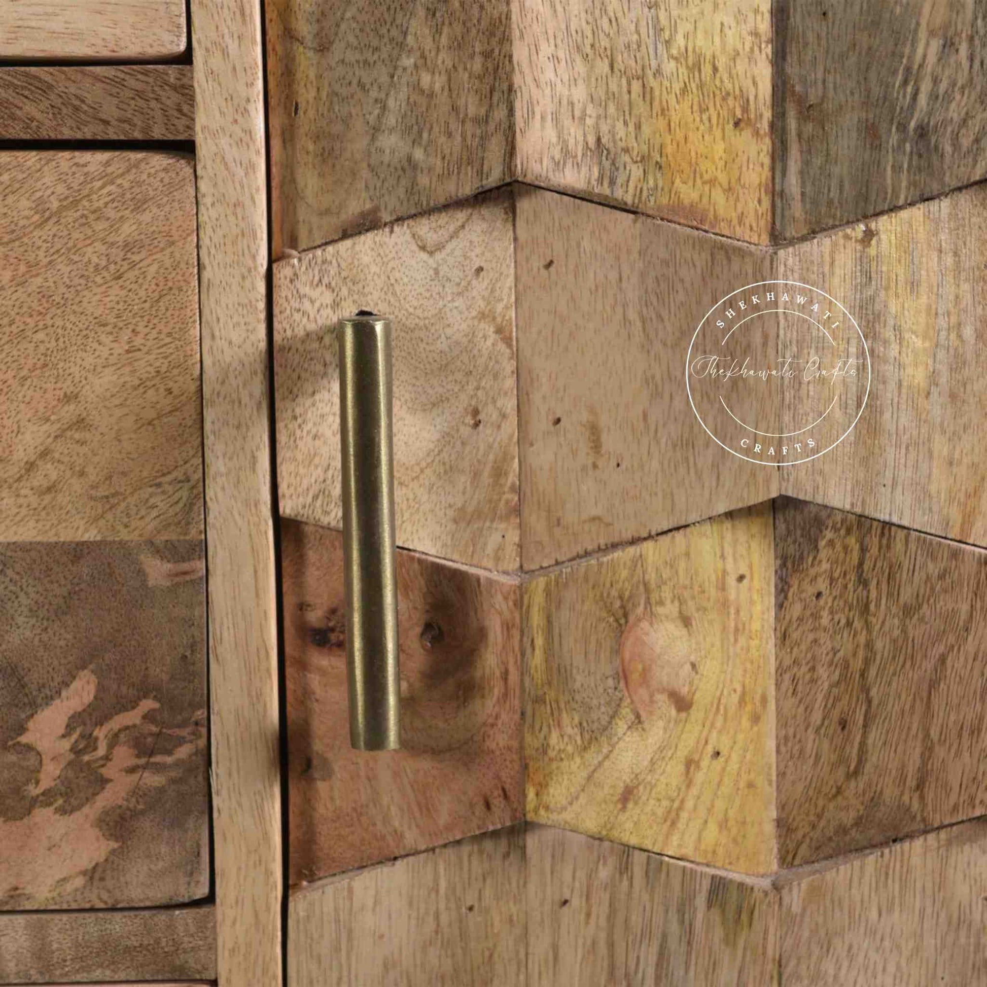 Vihaan mid century sideboard handcrafted from mango wood with 2 doors and 3 drawers.