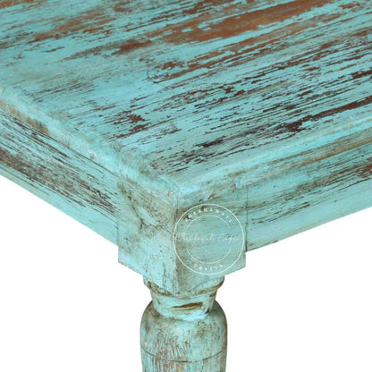 handcrafted Vistaar Center Table crafted with mango wood rustic sky blue finish and detachable legs.