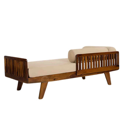 back side view of a Daybed made from sheesham wood with extra comfort jute fabric and DIY assemble design.