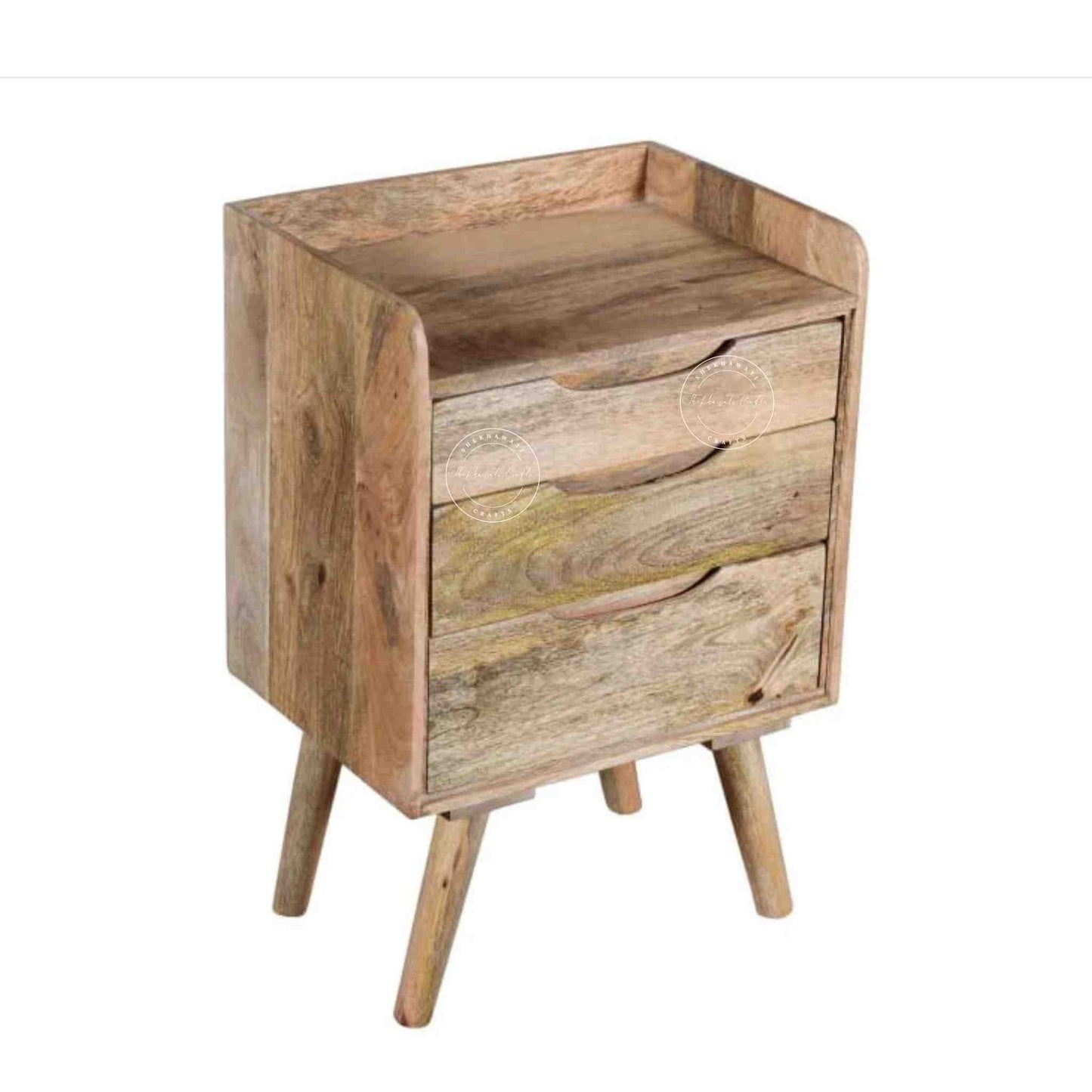 Handcrafted Vitra End table made with mango wood and a natural finish with foldable legs.