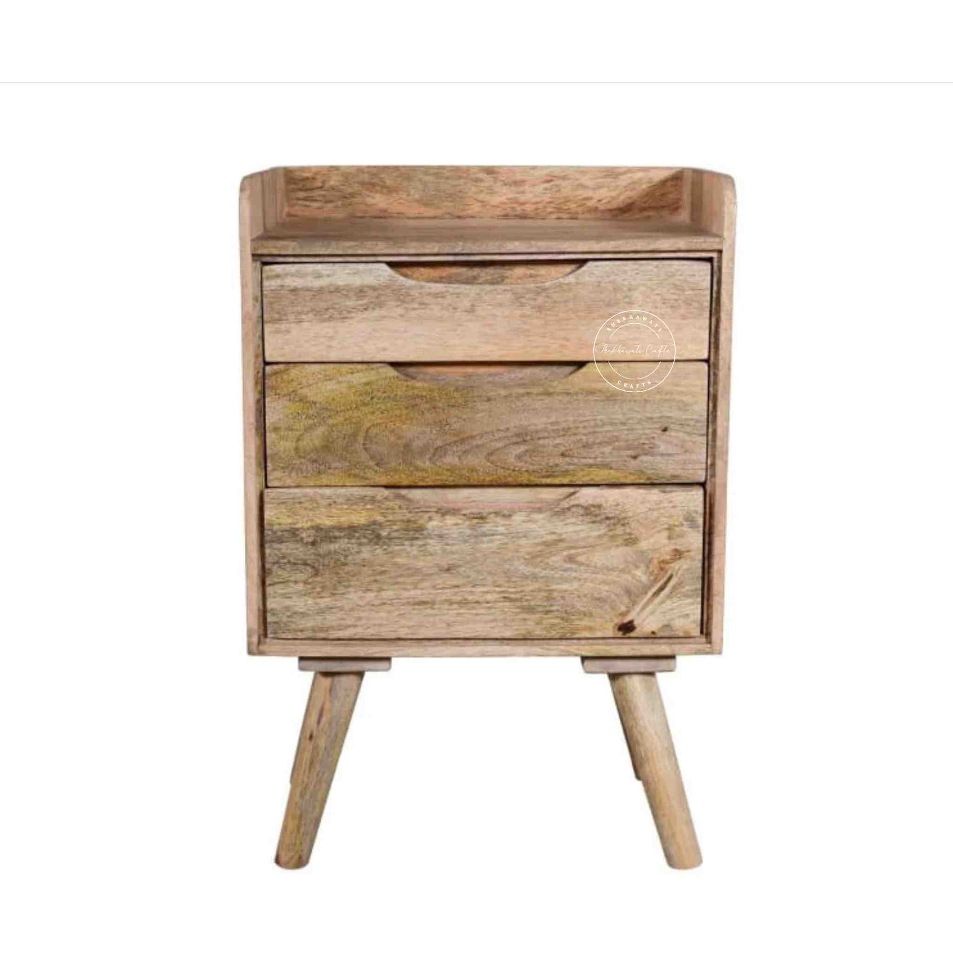 Handcrafted Vitra End table made with mango wood and a natural finish with foldable legs.