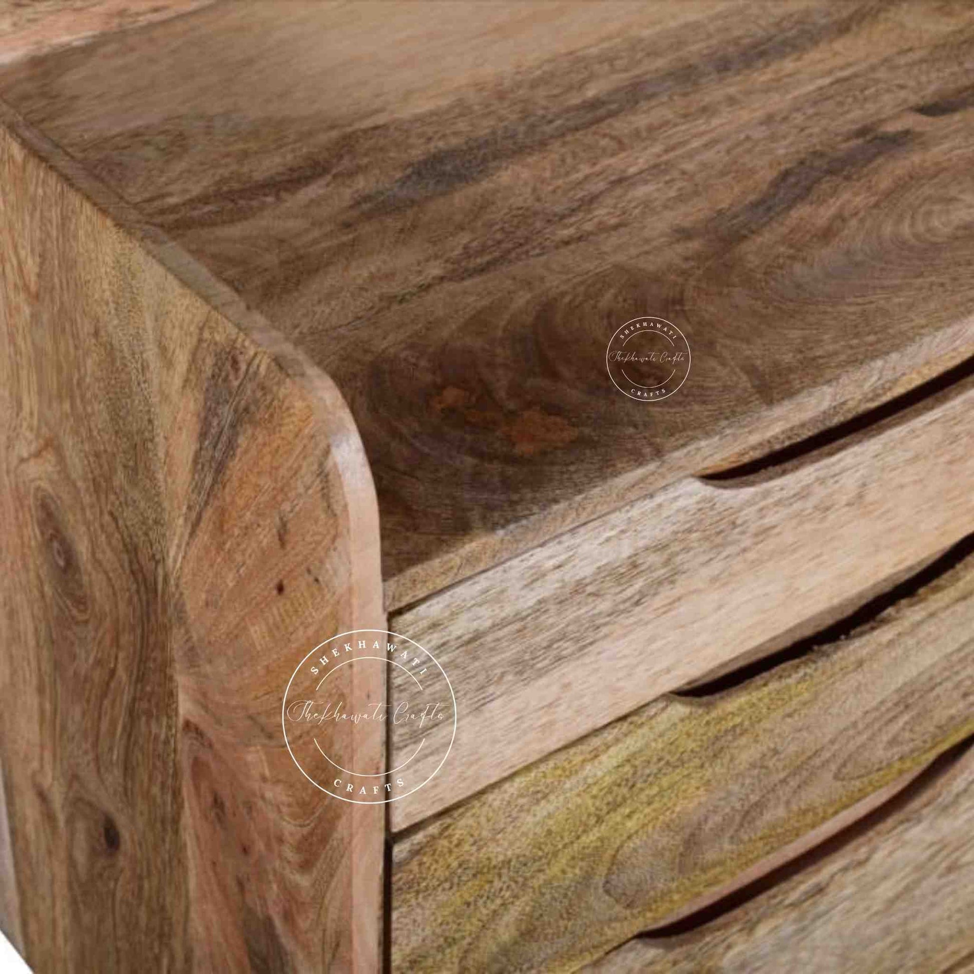 Handcrafted Vitra End table made with mango wood and a natural finish with foldable legs.