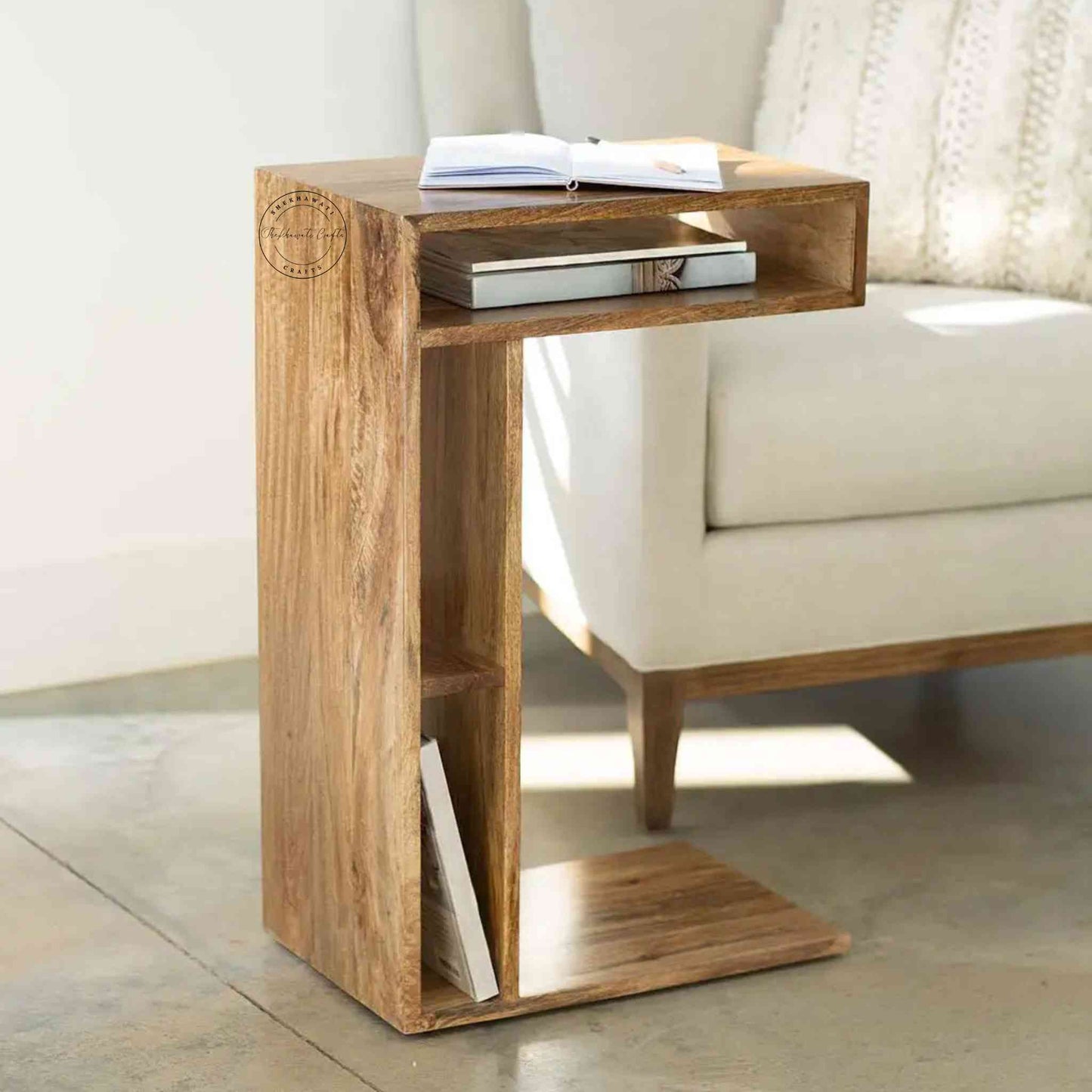 Viva End Table handcrafted with mango wood and natural finish.