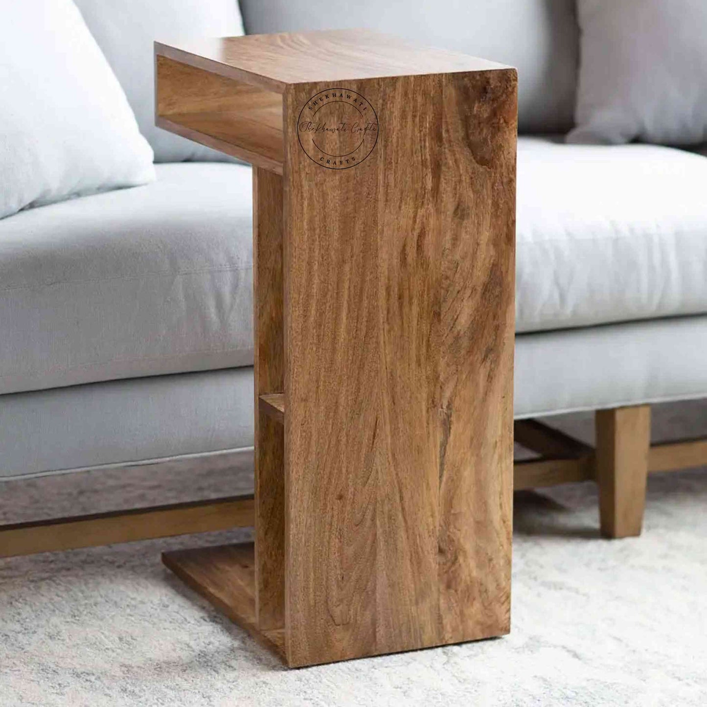 Viva End Table handcrafted with mango wood and natural finish.