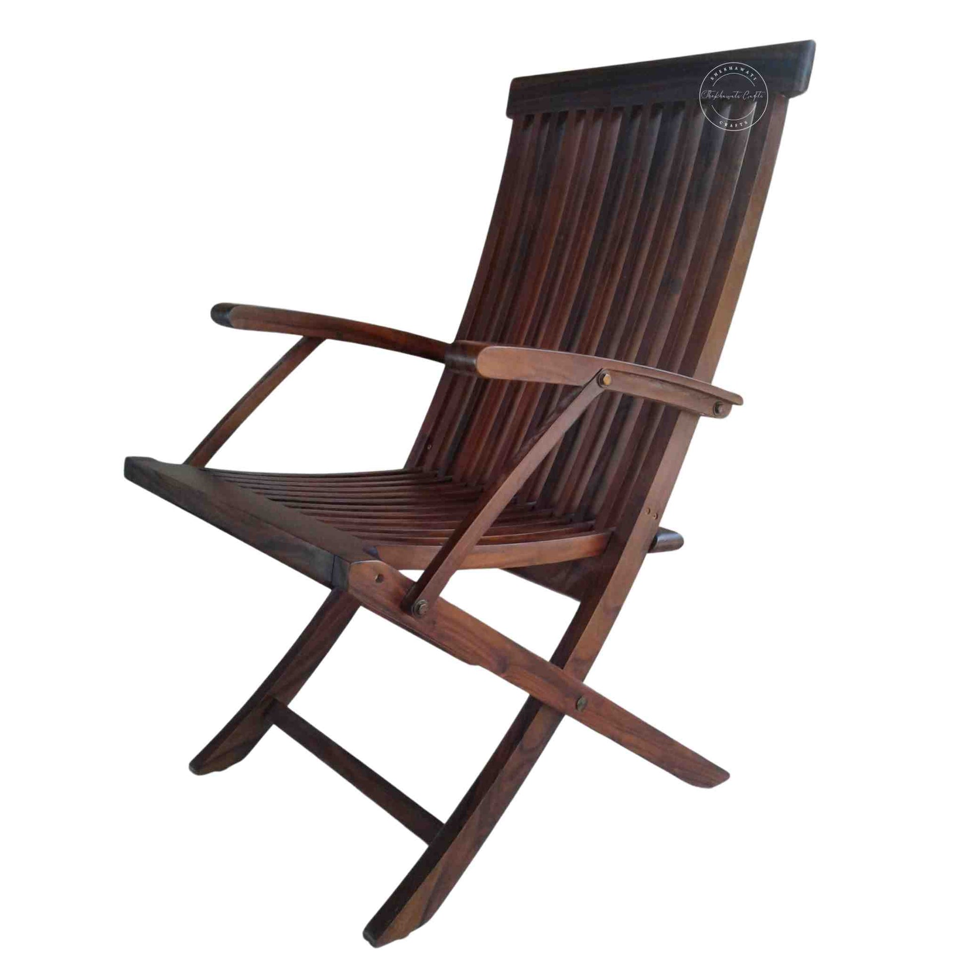 Vyom Foldable Strip Chair is made with solid sheesham wood with the best durability—a wooden chair for home and garden furniture.