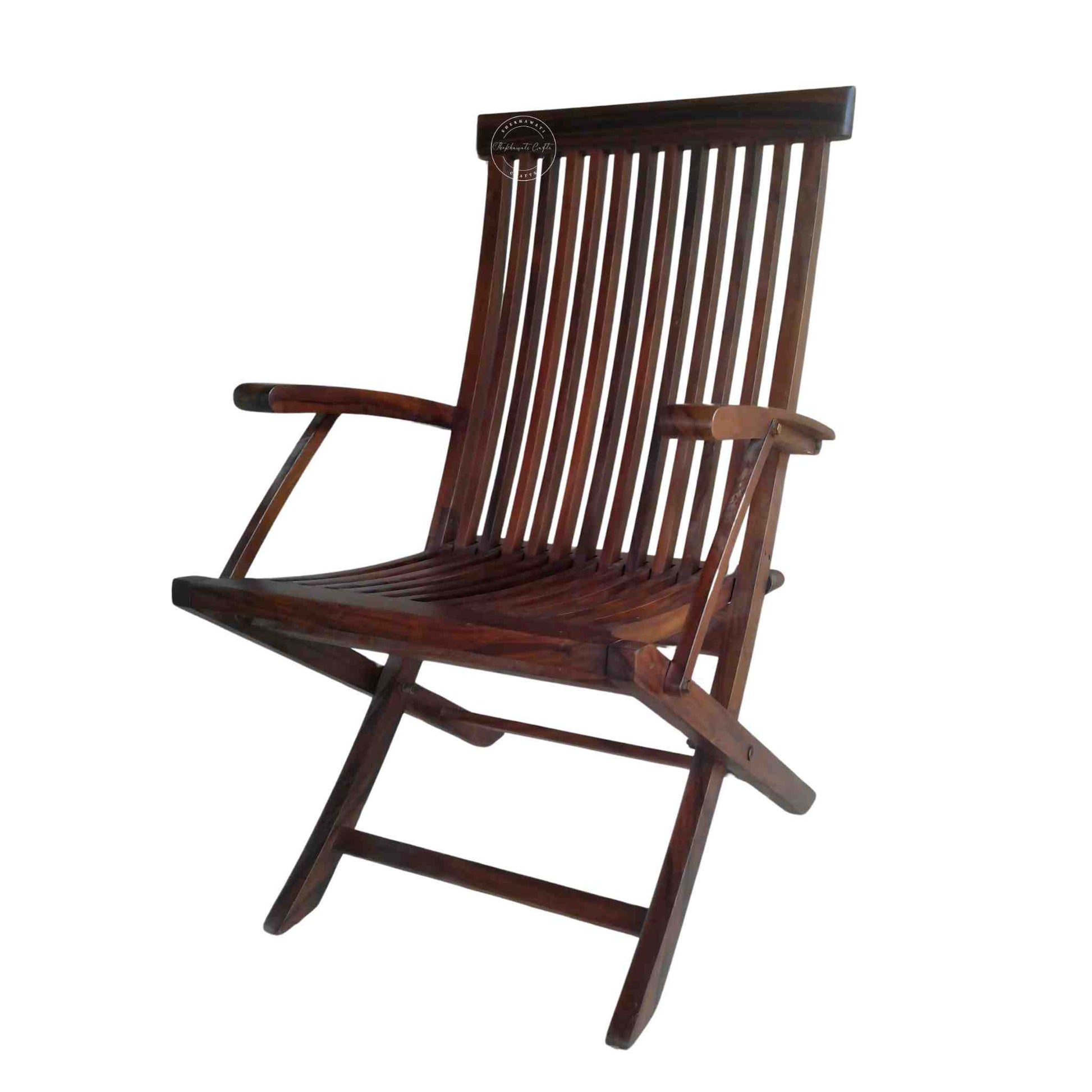 Vyom Foldable Strip Chair is made with solid sheesham wood with the best durability—a wooden chair for home and garden furniture.