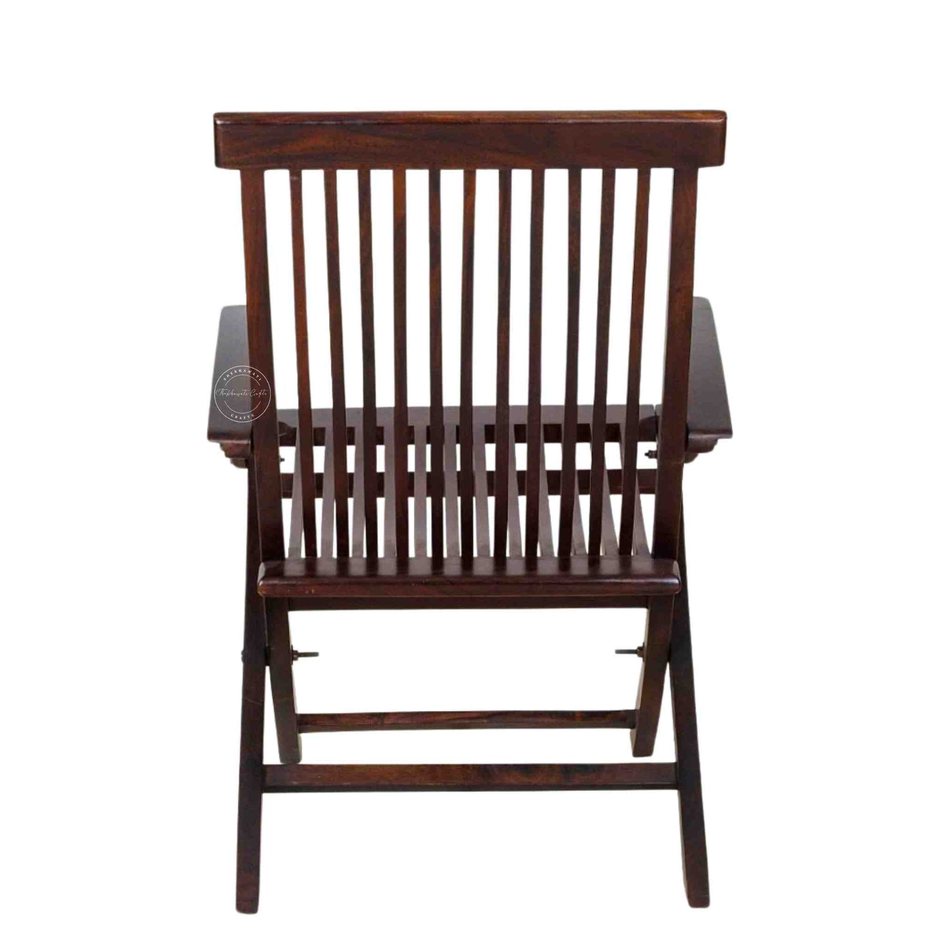 Vyom Foldable Strip Chair is made with solid sheesham wood with the best durability—a wooden chair for home and garden furniture.