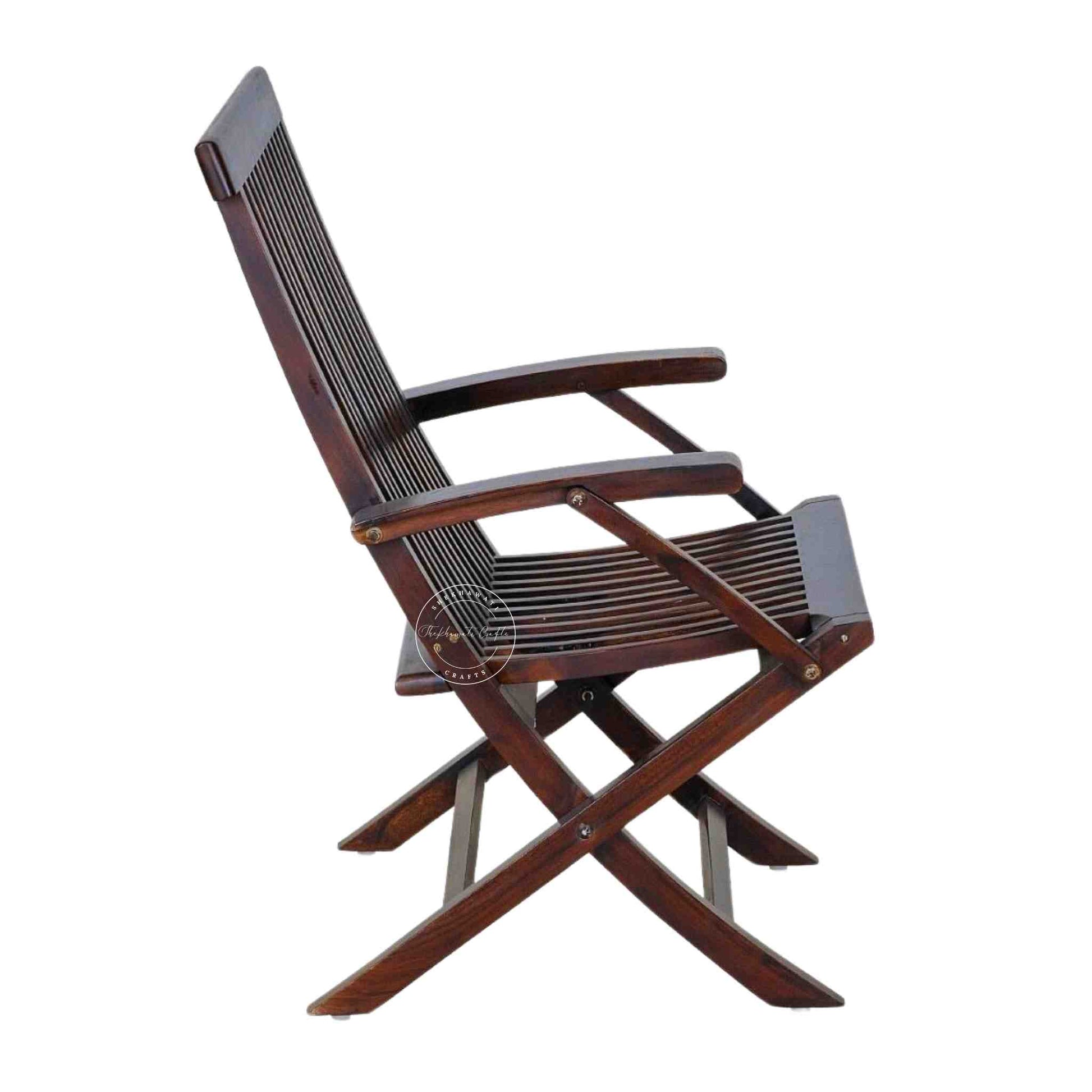 Vyom Foldable Strip Chair is made with solid sheesham wood with the best durability—a wooden chair for home and garden furniture.