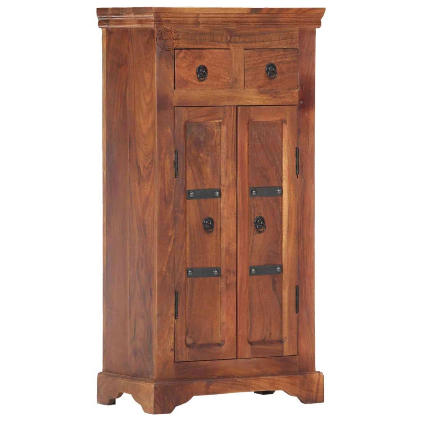 Walker Mini Tower Cabinet is handcrafted with Sheesham wood and a natural finish.