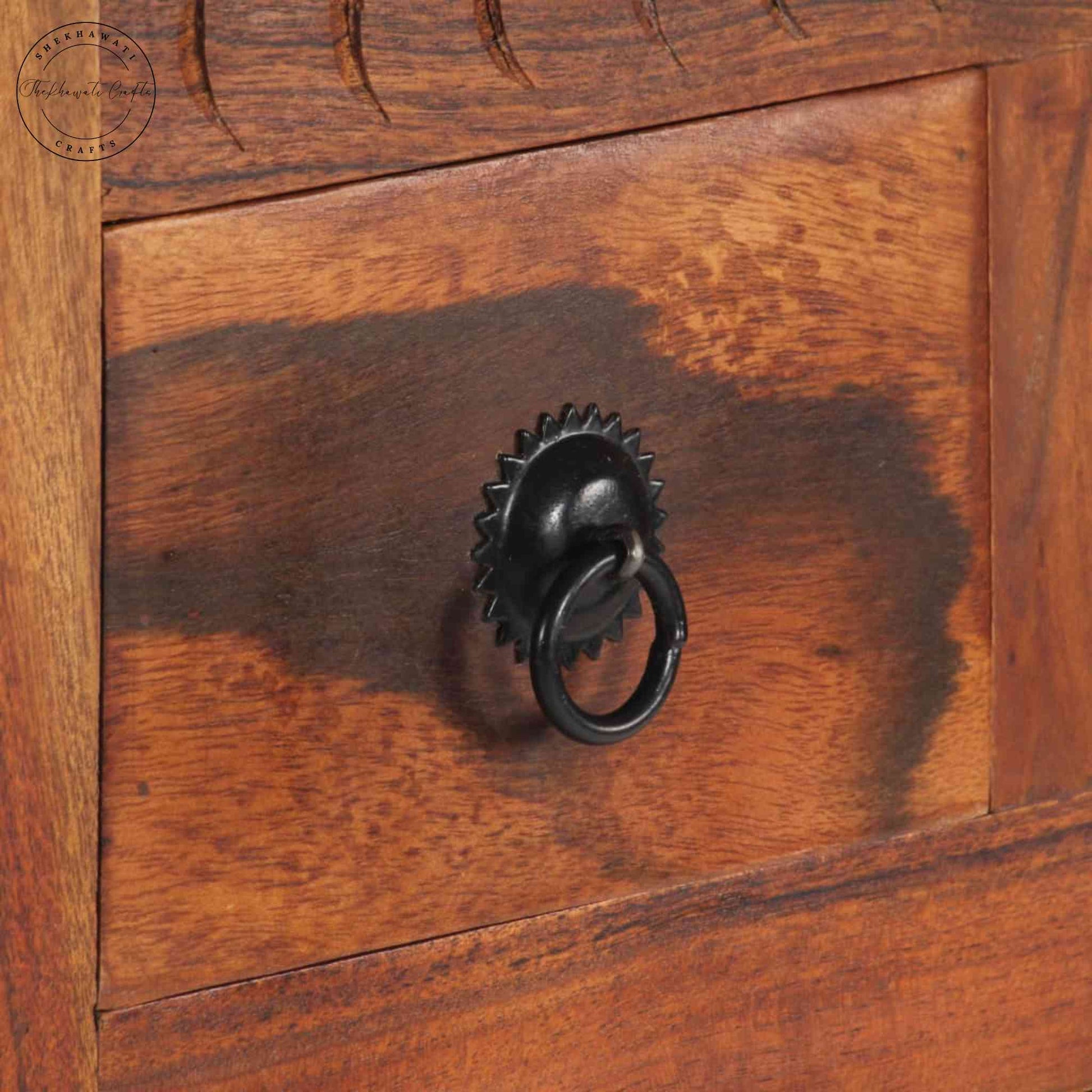 Walker Mini Tower Cabinet is handcrafted with Sheesham wood and a natural finish.