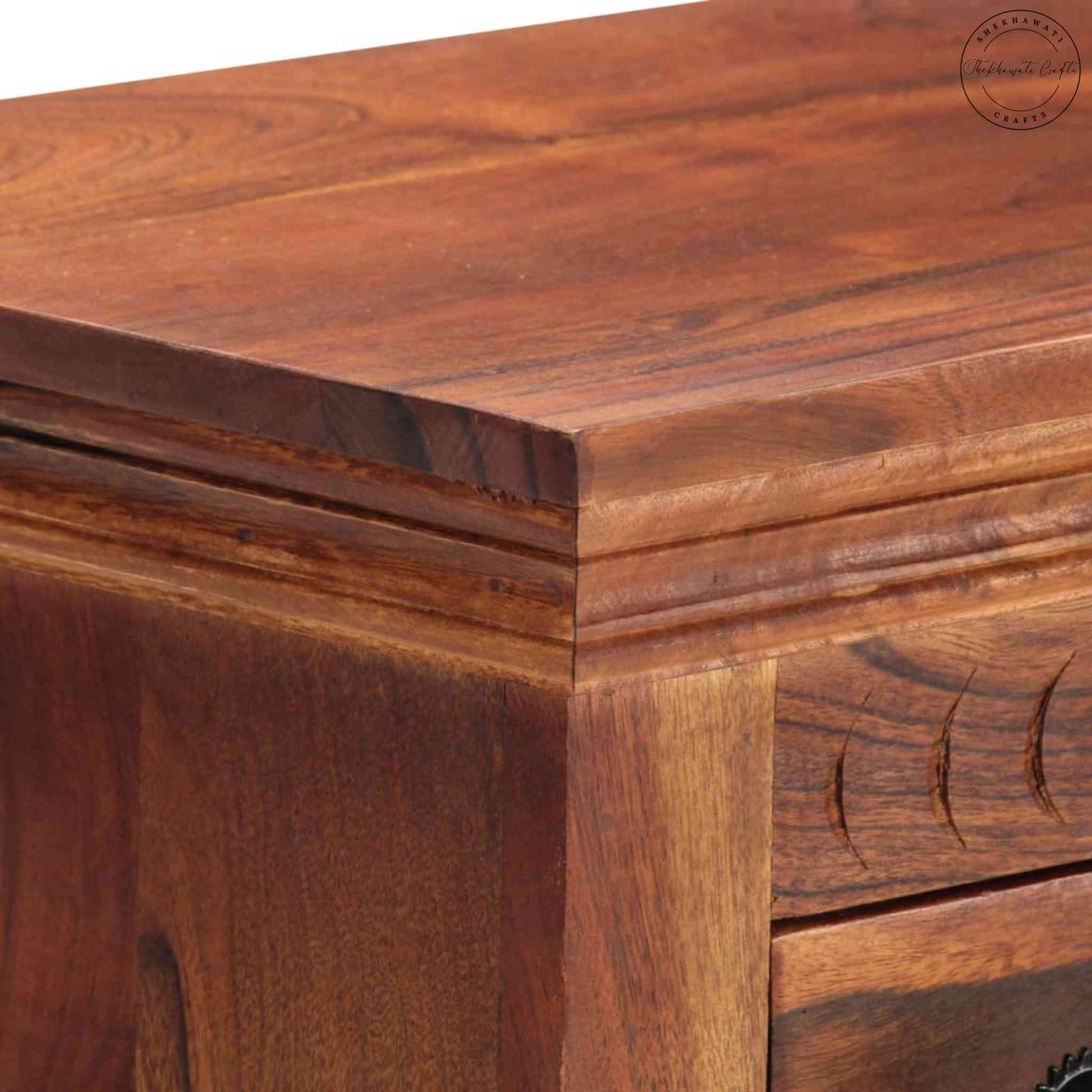 Walker Mini Tower Cabinet is handcrafted with Sheesham wood and a natural finish.