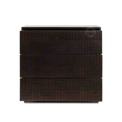 Westcote chest of drawers made from sheesham wood with 3 storage drawers, finished in walnut.