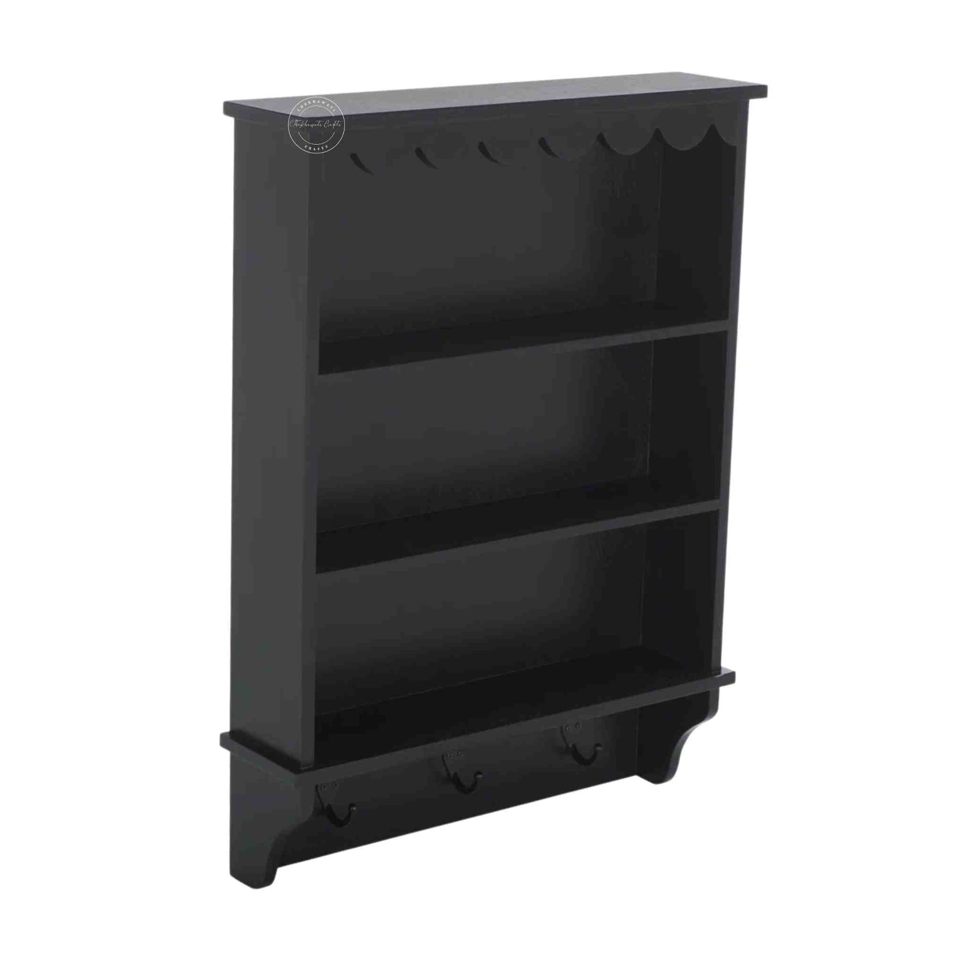 Zen Wall Shelf is handmade from mango wood and a matte back finish color.