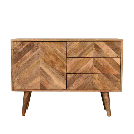 Raavi Chest of Drawers is made from solid mango wood with a natural finish, storage with 3 drawers and 2 doors.