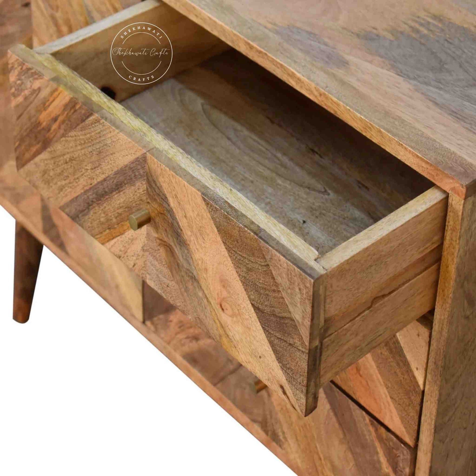 Raavi Chest of Drawers is made from solid mango wood with a natural finish, storage with 3 drawers and 2 doors.