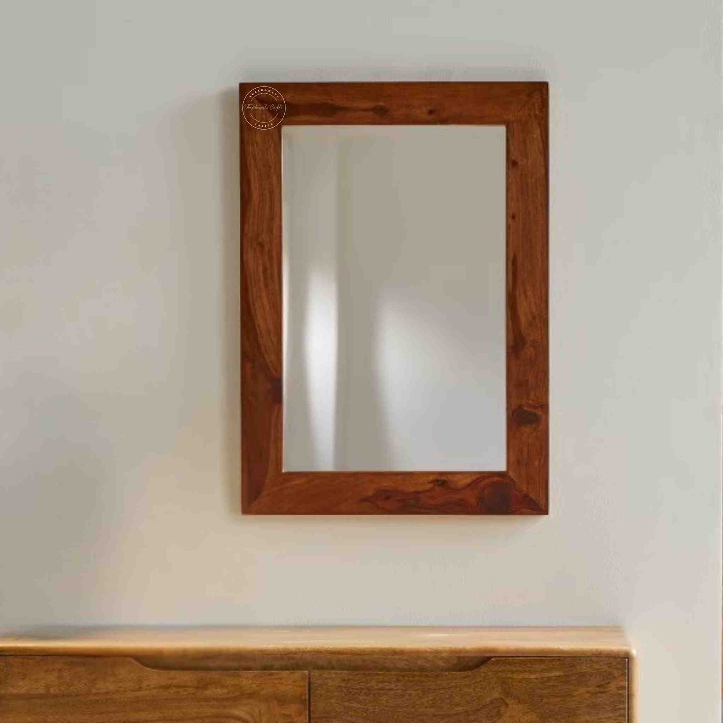 Razi mirror photo frame is handcrafted with sheesham wood and a honey finish, It can be hang vertically or horizontally.
