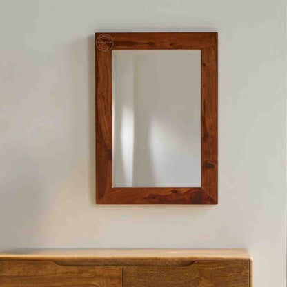 Razi mirror photo frame is handcrafted with sheesham wood and a honey finish, It can be hang vertically or horizontally.