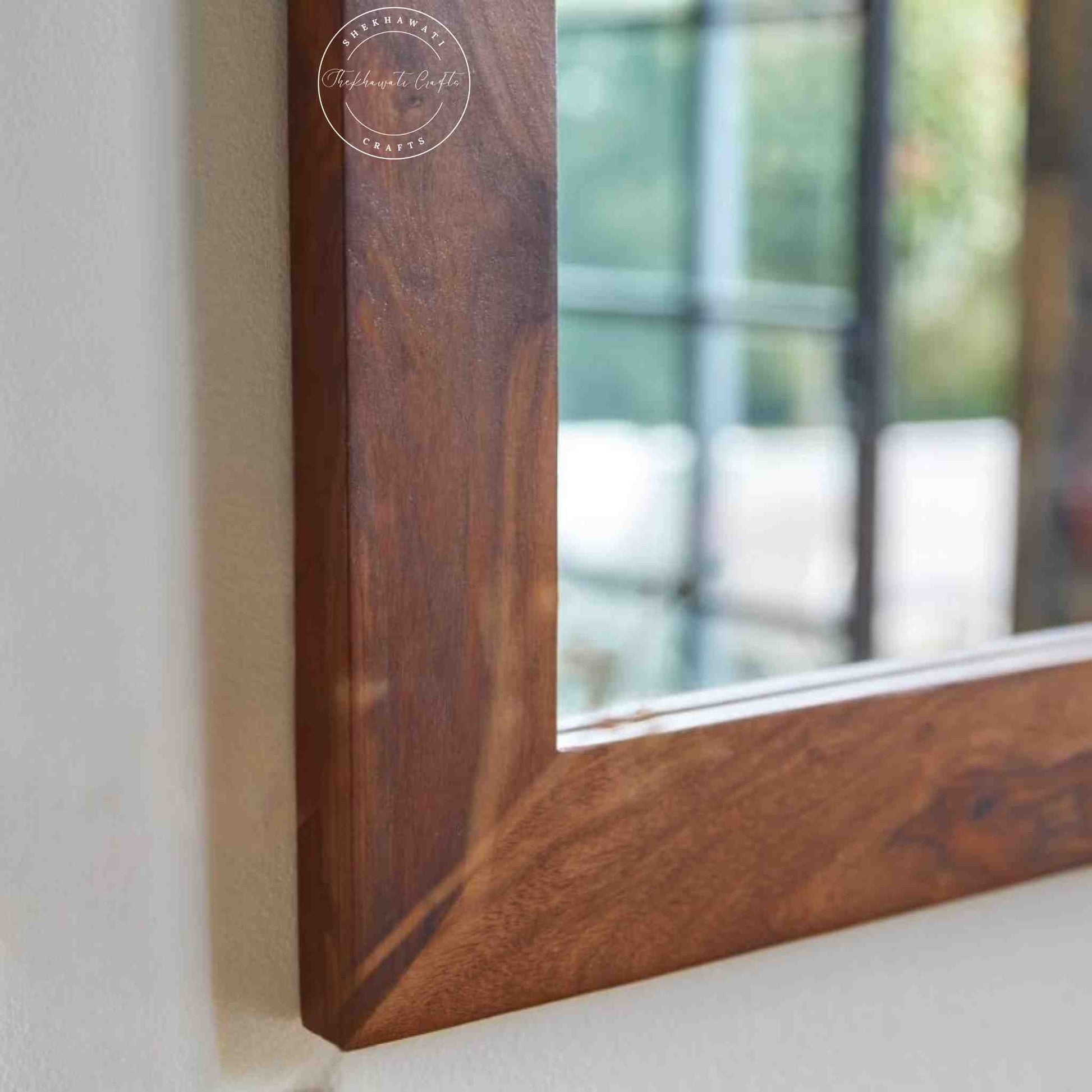Razi mirror photo frame is handcrafted with sheesham wood and a honey finish, It can be hang vertically or horizontally.